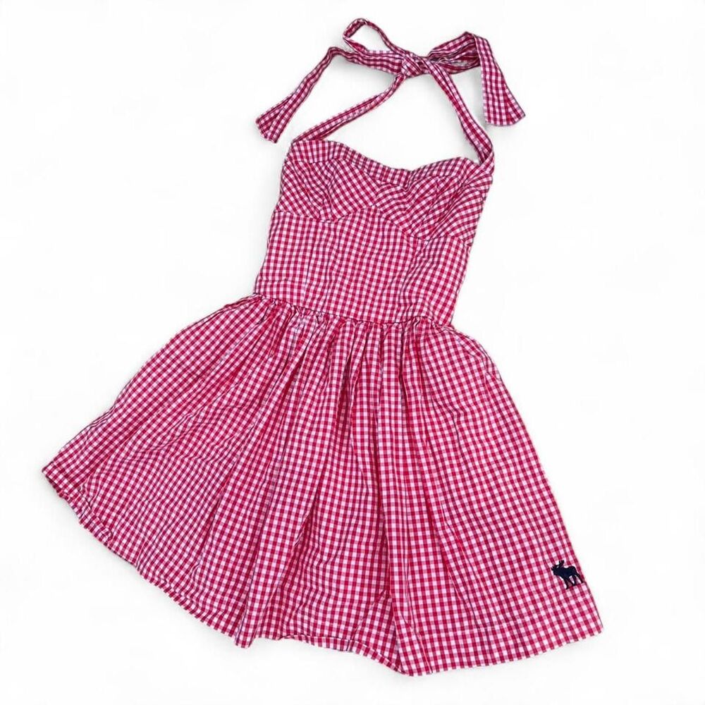 Y2K Rare Abercrombie & Fitch Preppy Gingham Picnic Halter Mini Dress